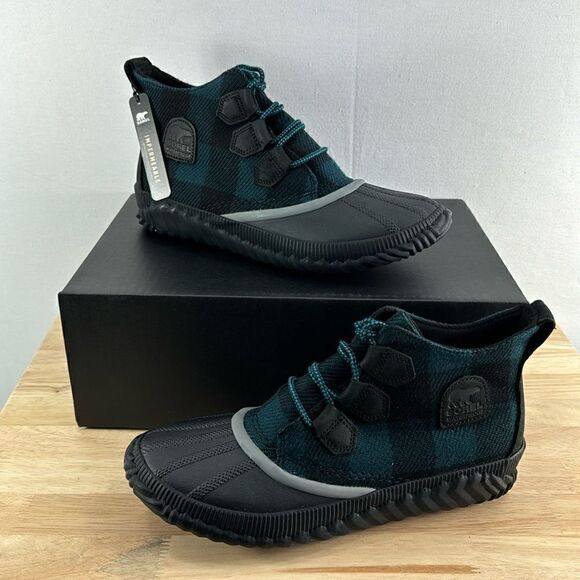Sorel Shoes - SOREL Out N About Plus Duck Boot- Black/ Teal Plaid- Size 10 M- NIB